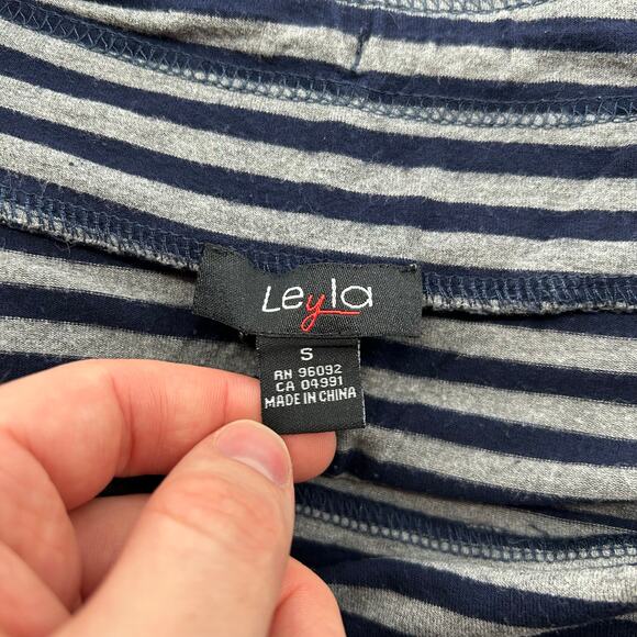 Vintage y2k Womens Grey Navy Blue Striped Leyla Low Waist Knee Length Skirt Sz S - Picture 3 of 6